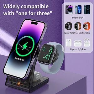 2024 new design transparent 20W Charger Fast Smart Magnetic Portable Wireless Charging Stand Travel 3 In 1 wireless charger