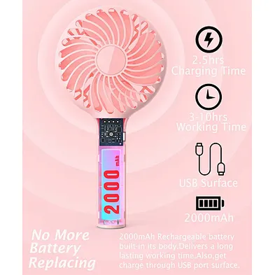 Handheld Fan, Portable Hand Fan with USB Rechargeable Battery, Base Travel Small  Personal Desk Desk Fan for Women Kids