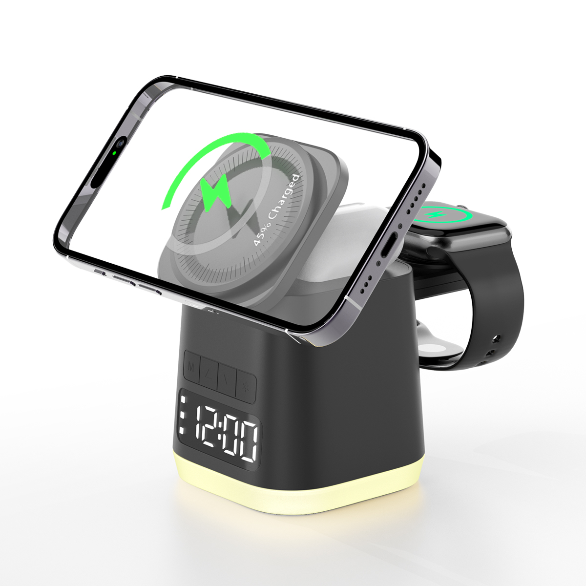 Wholesale Cube Shape Time Display 5 in 1 Magnetic Suction Wireless Charger With Led Light H57