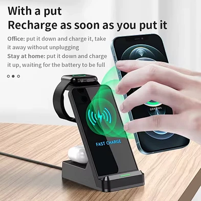 15W QI H15 3 in 1 Multifunctional Fast Charging Qi Table Standing Station 3IN1 Wireless Charger With LED Logo