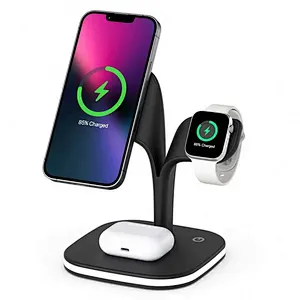 2024 unique design with night light Station Magnetic Wireless Charging Stand 3 In 1 Wireless Charger For phone