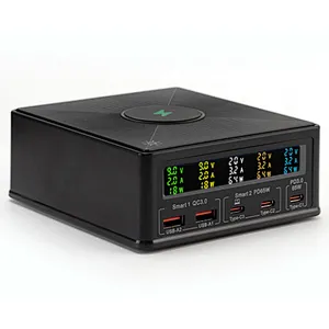 2024 new 160w 6 charging ports Charging Stand 6 In 1 Wireless Fast Phone Charger Station 15W hd digital lcd display