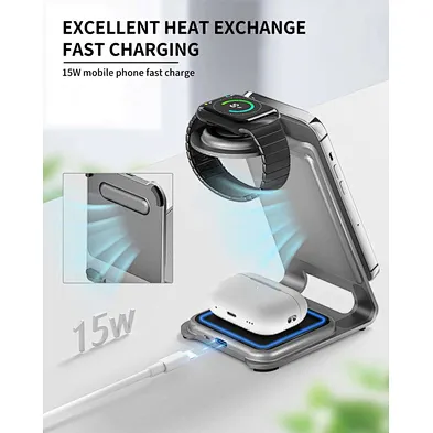 2024 aluminum alloy wireless charger 3 In 1 Charger Watch Qi For phoneStation 3In1 Desktop Wireless Charging Stand