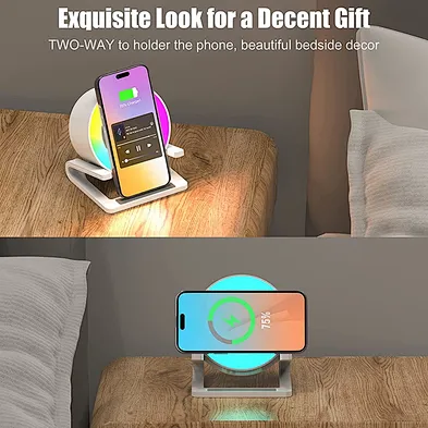 Speaker Light Stand With Phone Rgb Night Stereo Bt Qi 15W Fast Charge Multifunction High Quality Wireless Charger