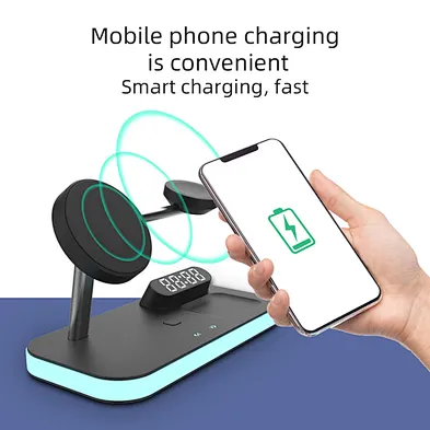 Multifunction Led Magnetic Holder Desk Lamp Night Light With alarm clock Wireless Charger For phone