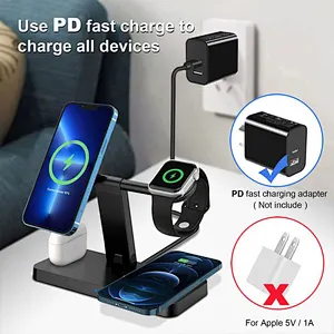 JEDI 15W Hot Selling  Magnetic Wireless Charger Multifunction  4 in 1  Fast Charging Station For Mobile Phone