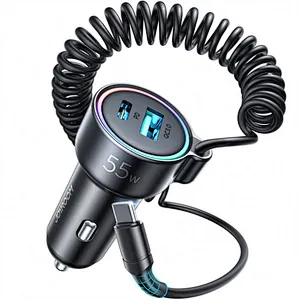 2024 hot sale multifunction 3 In 1 Fast C Car Charger With Retractable Usb Cable portable car charger