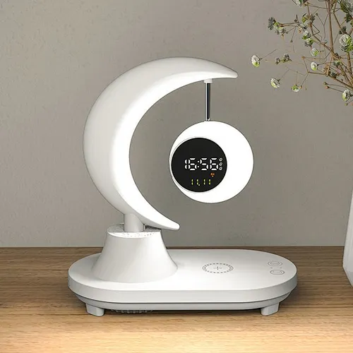 2024 NEW  design Led Circle Lamp And Night Alarm Multifunctional Smart Light 15W Fast Wireless Charger With Clock