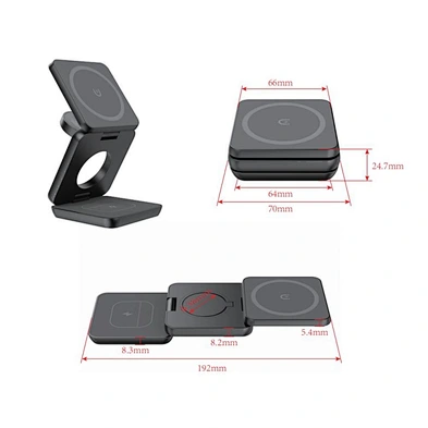 portable Foldable vertical 3-In-1 Fast Folding Stand Earphones Watches Smart Magnetic Wireless Charger aluminium for smartphone