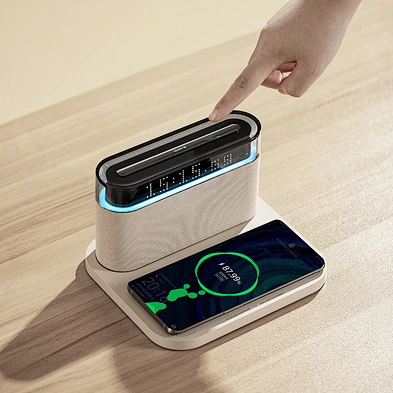 Table Light Desktop Alarm Clock 15W Qi BT Smart Wireless Speakers With Wireless Fast Charging H202