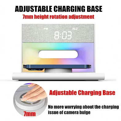2024 new design And Rgb Wireless Char Bedside Table Speaker With Alarm Clock multifunction wireless charger