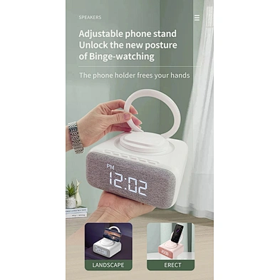 Digital Alarm Clock Radio with BT Speaker Night Light 15w Wireless Charger Dual Wireless Speaker