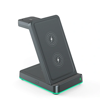 Two Sides Watch Charging Qi Fast Charge 15W 3 In 1 Wireless Charger With Turned Over Design