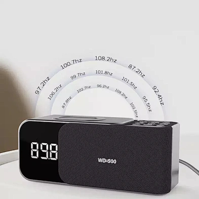 JEDI WD500 FM Radio TF Card Aux In Table Phone 10W Alarm Clock Wireless Charger Speaker With Night Light