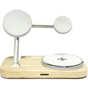 15W Magnetic Portable Fast Holder 3 In 1 Multifunction Qi Foldable Stand High Quality Material phone Wooden Wireless Charger
