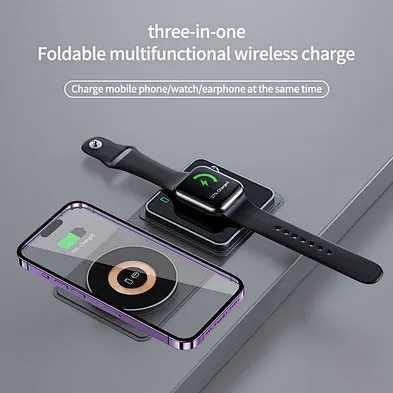 2024 leather wireless charger Station With Fast 2 In 1 Foldable Wireless Phone Charger