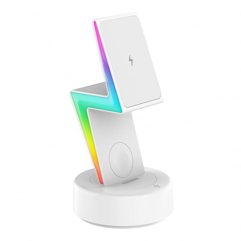 2024 hot sale unique design For phone Magnetic Wireless Charger Stand 3 In 1 Rgb wireless charger