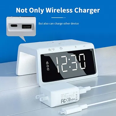 2022 Hot Sale Alarm Clock Wireless Charger Digital CO268 Ambient Light Wireless Charger 3 in 1 Custom Wireless Charger