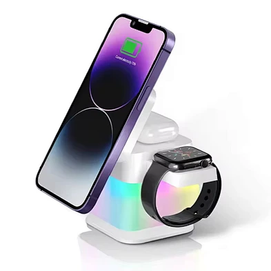 Factory Qi Charging Station Stand RGB Colorful Lamp Cube 3-1 Multi-functiion Magnetic Wireless Charger 2024