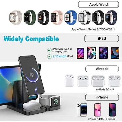 2024 NEW 15W Qi Fast Charging Dock Station Multi Devices Magnetic 4 in 1 Wireless Charger Stand for multifunction