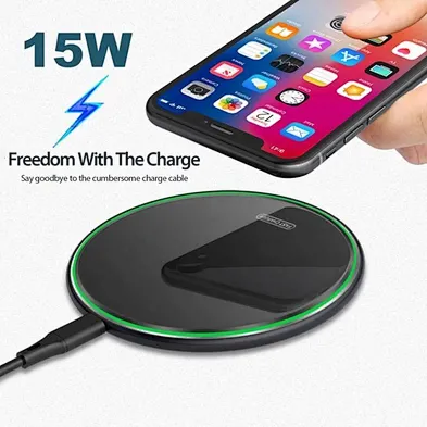 JEDI Portable Universal LED 15W Fast Wireless Charging QI Quick Charge Round Glass surface Wireless Charger