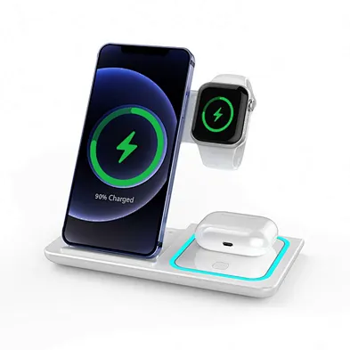 3 in 1 15W Fast Wireless Charger 3 in 1 Wireless Charging Stand Foldable Portable Wireless Charger