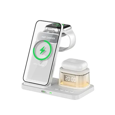Foldable wireless charger with clock Fast Charging 15W Foldable 3 In 1 Multifunction Magnetic Wireless Charger