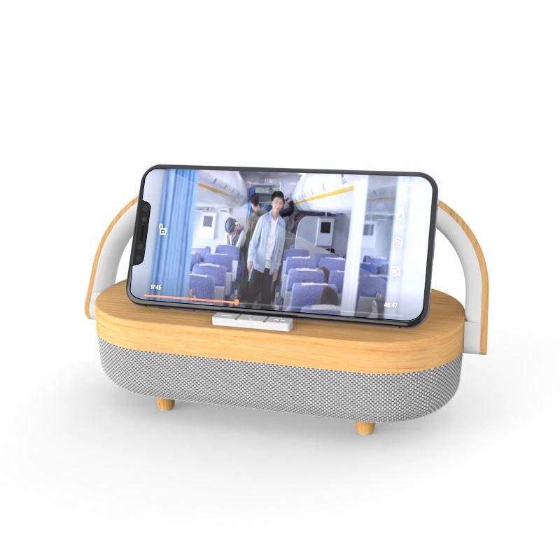JEDI Phone Qi Charging Fast Bamboo Wooden 15W  Pad Lamp Table Mobile Phone  Led Bedside Wood Wireless Charger With Music Speaker