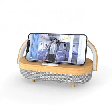JEDI Phone Qi Charging Fast Bamboo Wooden 15W  Pad Lamp Table Mobile Phone  Led Bedside Wood Wireless Charger With Music Speaker