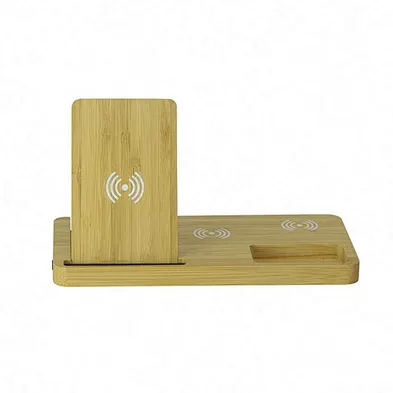 2024 Phone And Watch 3-In-1  Wireless Compatible Magnetic Wood Charger Stand