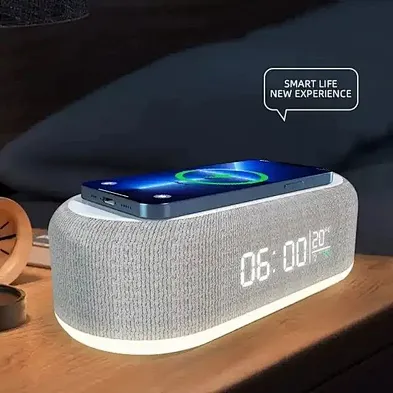 Alarm Clock With Smart Rgb Lamp 5 In 1 Stand 15W Phone Speaker Wireless Charger