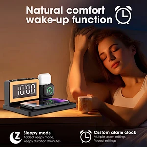 Multifunctional Charging Station Bedside Table Lamp 5in1 Qi 4 In 1 Multiple Wireless Charger Stand With Clock
