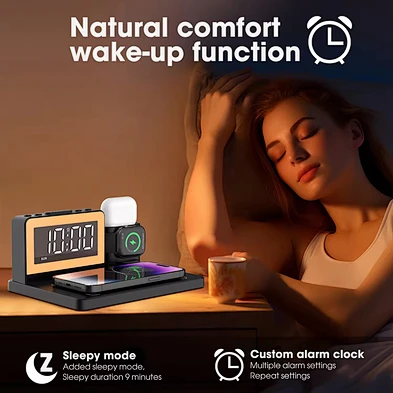 Multifunctional Charging Station Bedside Table Lamp 5in1 Qi 4 In 1 Multiple Wireless Charger Stand With Clock