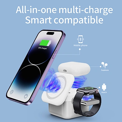 Magnetic 15W Fast Super Charge Desktop With Stand Hold New Multifunction Portable 3 In 1 Qi Station Logo Wireless Charger Cube