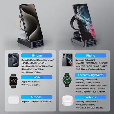 2023 HOT SELLING 3 In 1 Multifunction wireless charger  High Quality Desktop Wireless Charger with holder