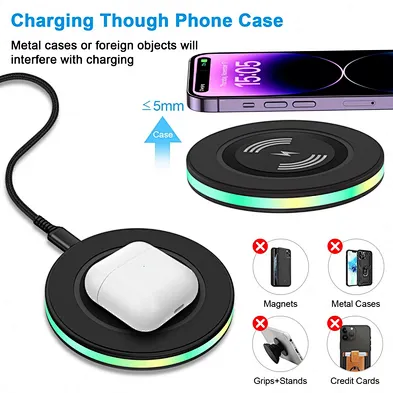 2024 15W Fast Charging Wireless Charger Pad Phone Charging Station for multifunction multifunction wireless charger
