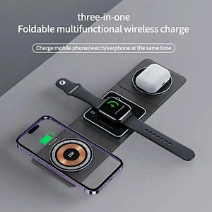 JEDI 2023 New Hot Foldable 3-in-1 Charging Mat Pocket Size PU Leather 3 In 1 Folding Magnetic Wireless Charger With Custom Logo