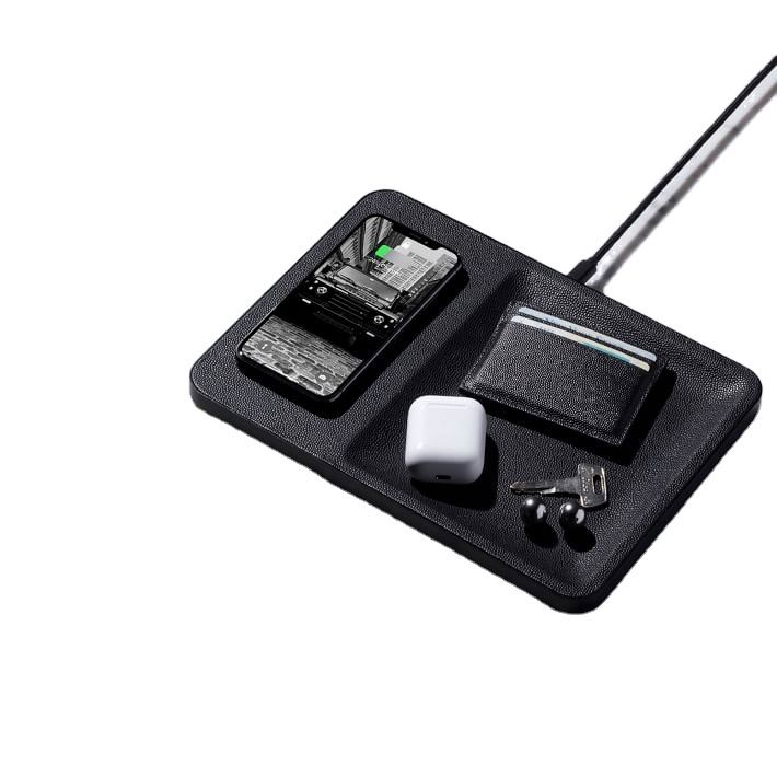 Leather wireless charginging tray for multiple devices 15W Qi accessories tray and charger wireless charger tray
