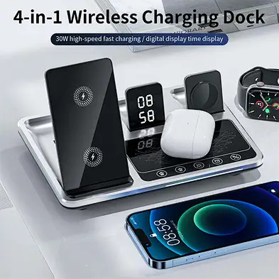 Alarm Clock With  4 In  1 Digital Multifunctional Stand   Wireless Charger