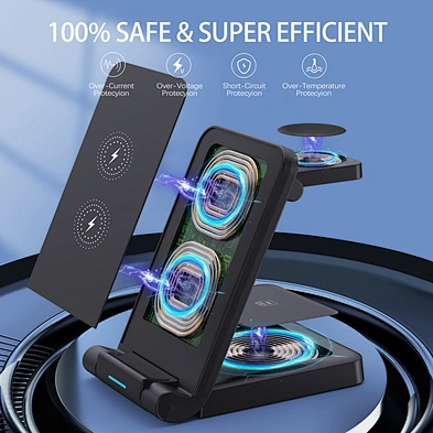 3-In-1 Foldable  Magnetic & Stand Fast 15W Portable 3 In 1 Wireless Charger