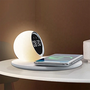 JEDI 2023 Best Seller 15W Led Adjustable Table Lamp Wireless Charger With Alarm Clock Phone Charging