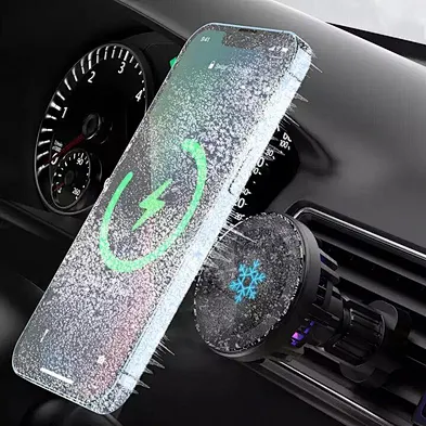aluminium magnetic phone holder fast charge 15w magnetic ice cooling wireless car charger with led light