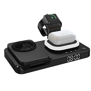 5 In 1 Foldable Charging Stand Bed Side Led Night Light Wireless Charger With Alarm Clock