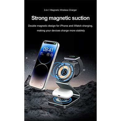 Transparent 3-In-1 Watch Qi For phone Stand 3 In 1 Wireless Charger
