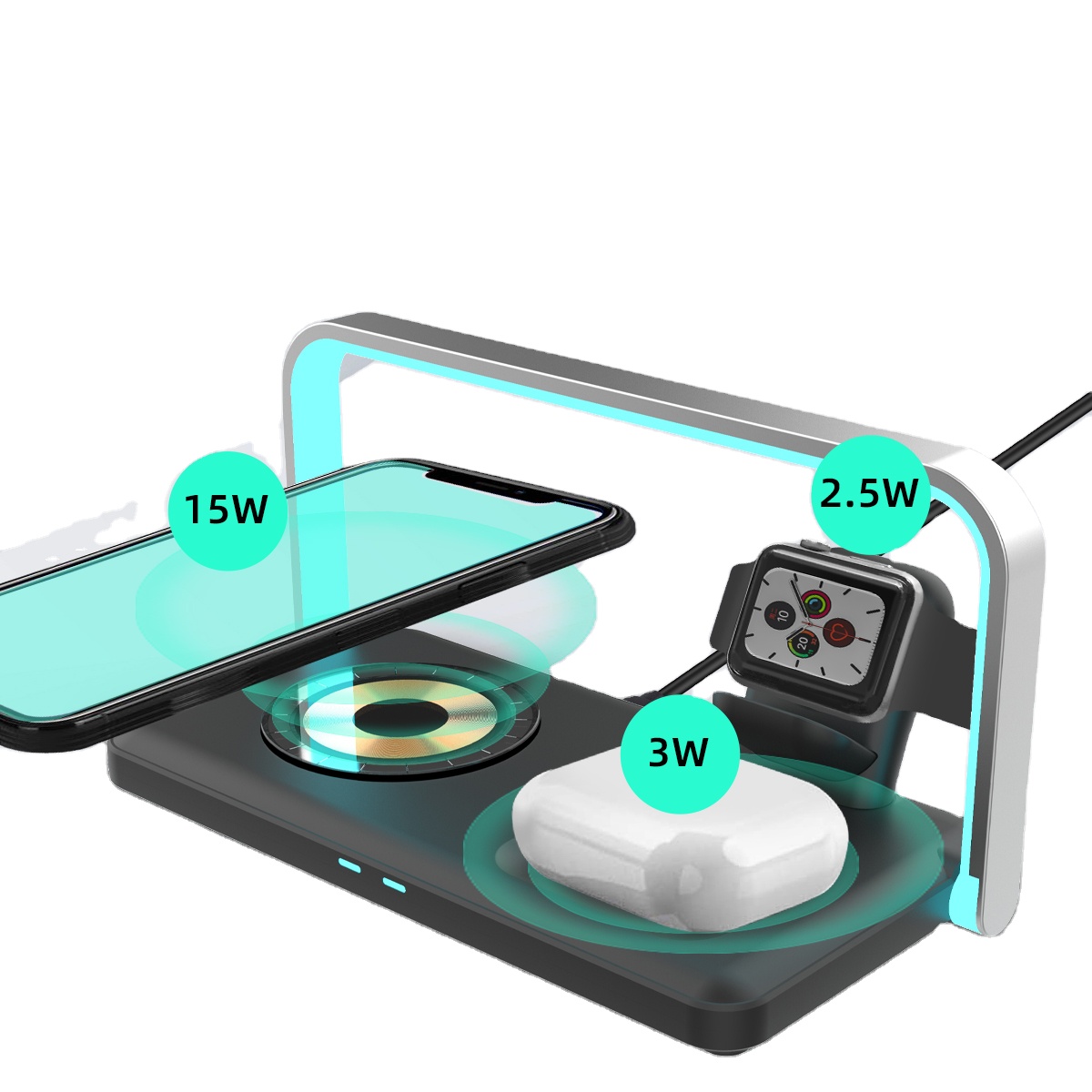 Mobile Phone Charging 3 In 1 For 15W Output Station Foldable Dock Qi  Phones Night Light 3-In-1 Wireless Charger