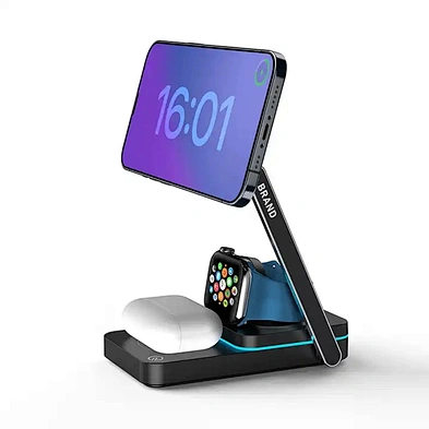 JEDI New Arrival 3in1 Foldable Magnetic Charge Station 15w Qi Three Fold Phone Wireless Charger Customized