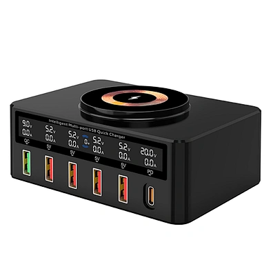 2024 new design multifunction wireless charger Cube With Top Central Storage Wireless Charging Usb Socket