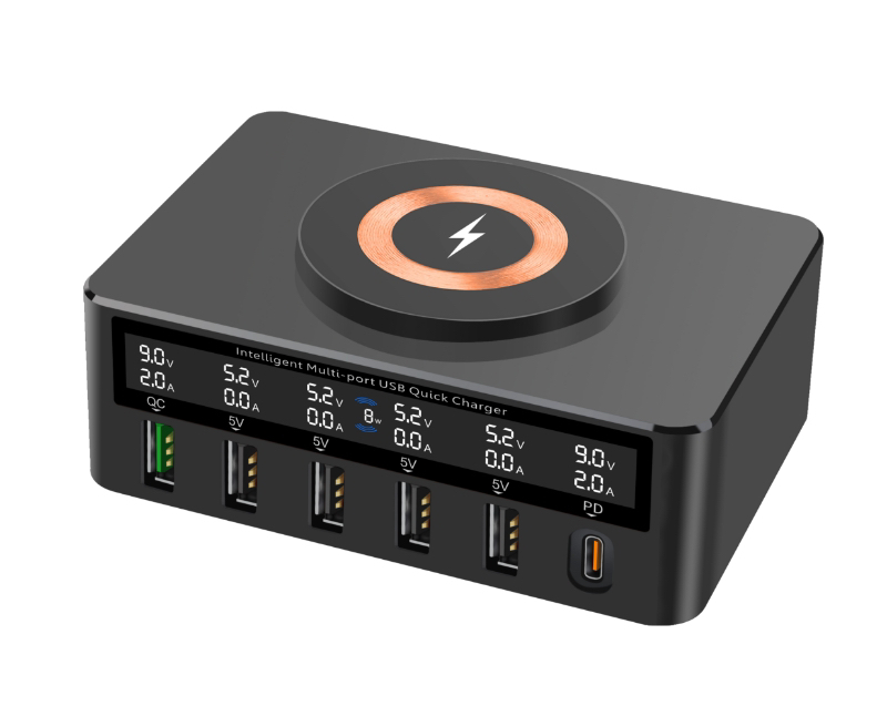 2024 new design multifunction wireless charger Cube With Top Central Storage Wireless Charging Usb Socket
