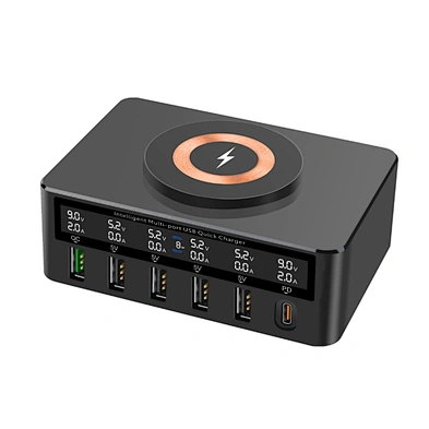2024 new design multifunction wireless charger Cube With Top Central Storage Wireless Charging Usb Socket