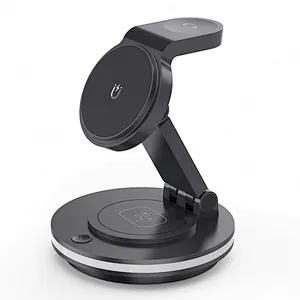 High quality Magnetic fast charging 3 In 1 multifunction for phone watch wireless charger with RGB night lamp